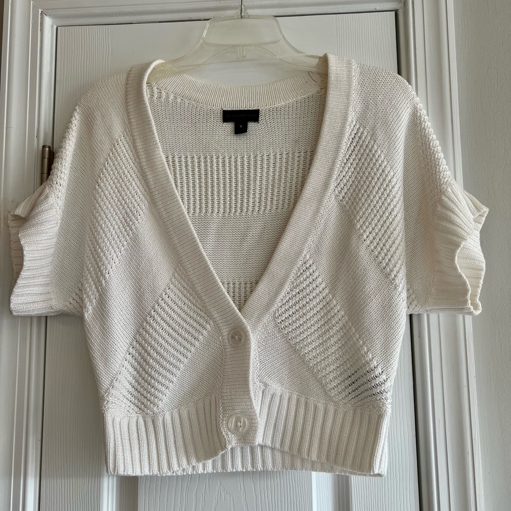 White Worthington Short Sleeve Button Up Sweater Cardigan, Size S